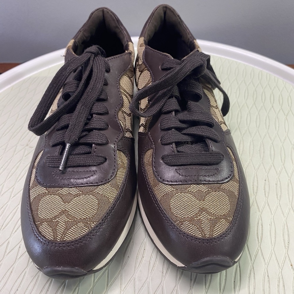 COACH Farah Womens Casual Leather Shoes Nappa Sig C‎ brown Khaki US Sz.6B EUC - Picture 2 of 13
